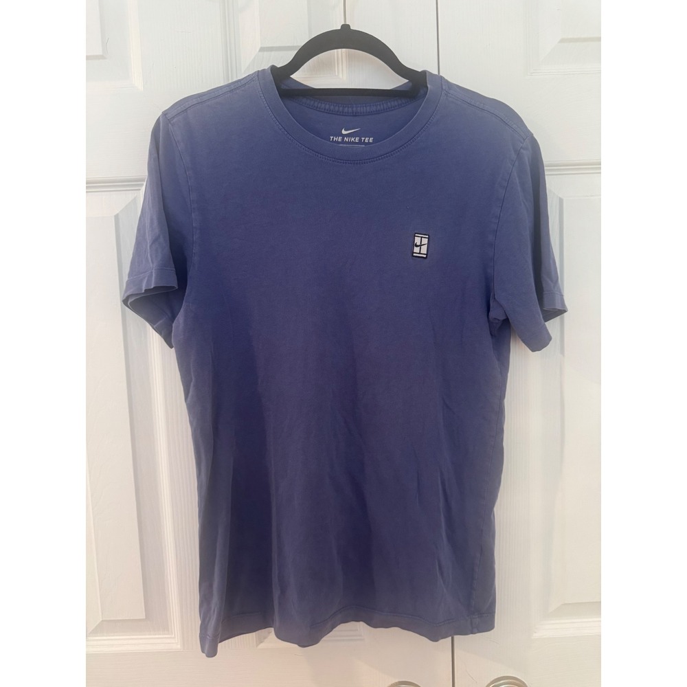 Nike Court Heritage Tennis T-Shirt Mens XS Blue Purple Cotton Logo Tee